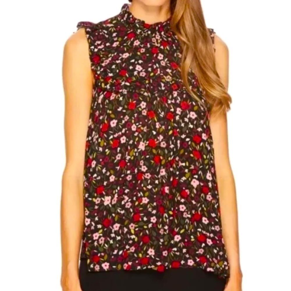 Kate Spade Boho Floral Ruffle Yoke Sleeveless Blouse Top Flowy Designer Size XS